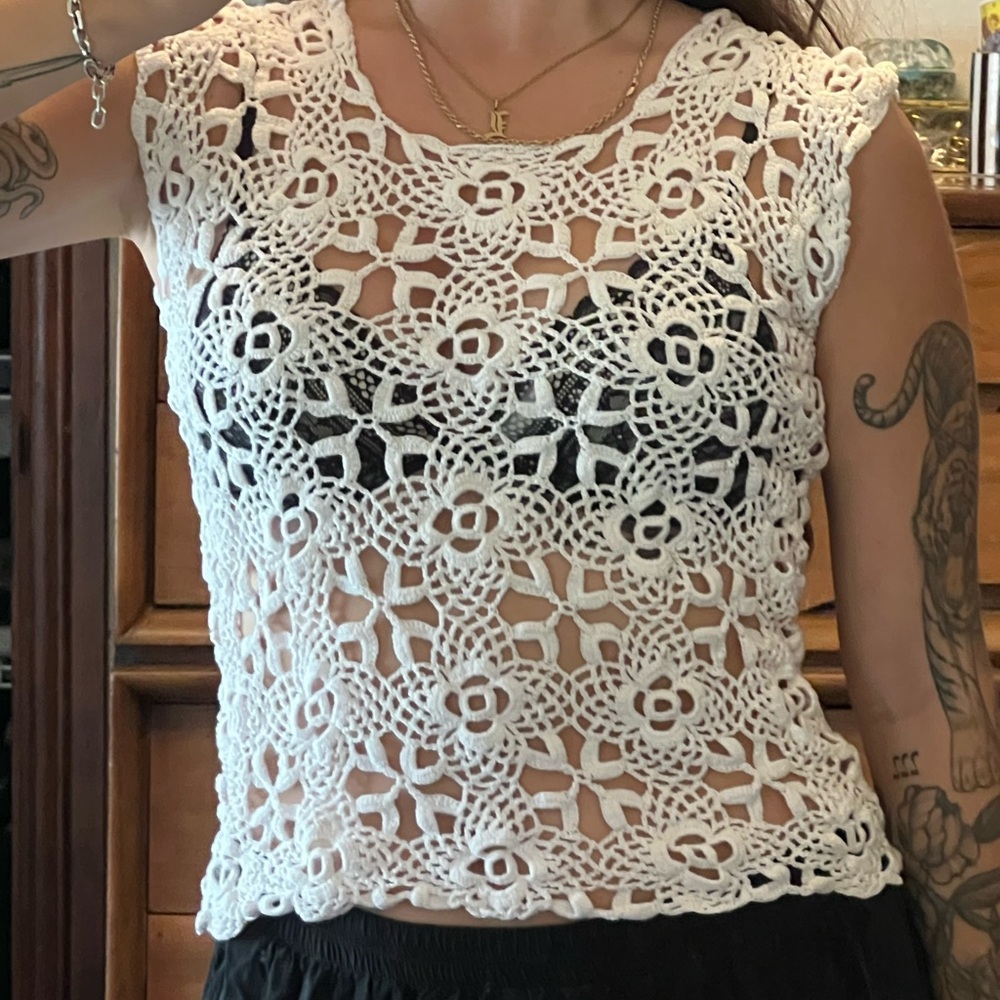 Crochet knit tank top